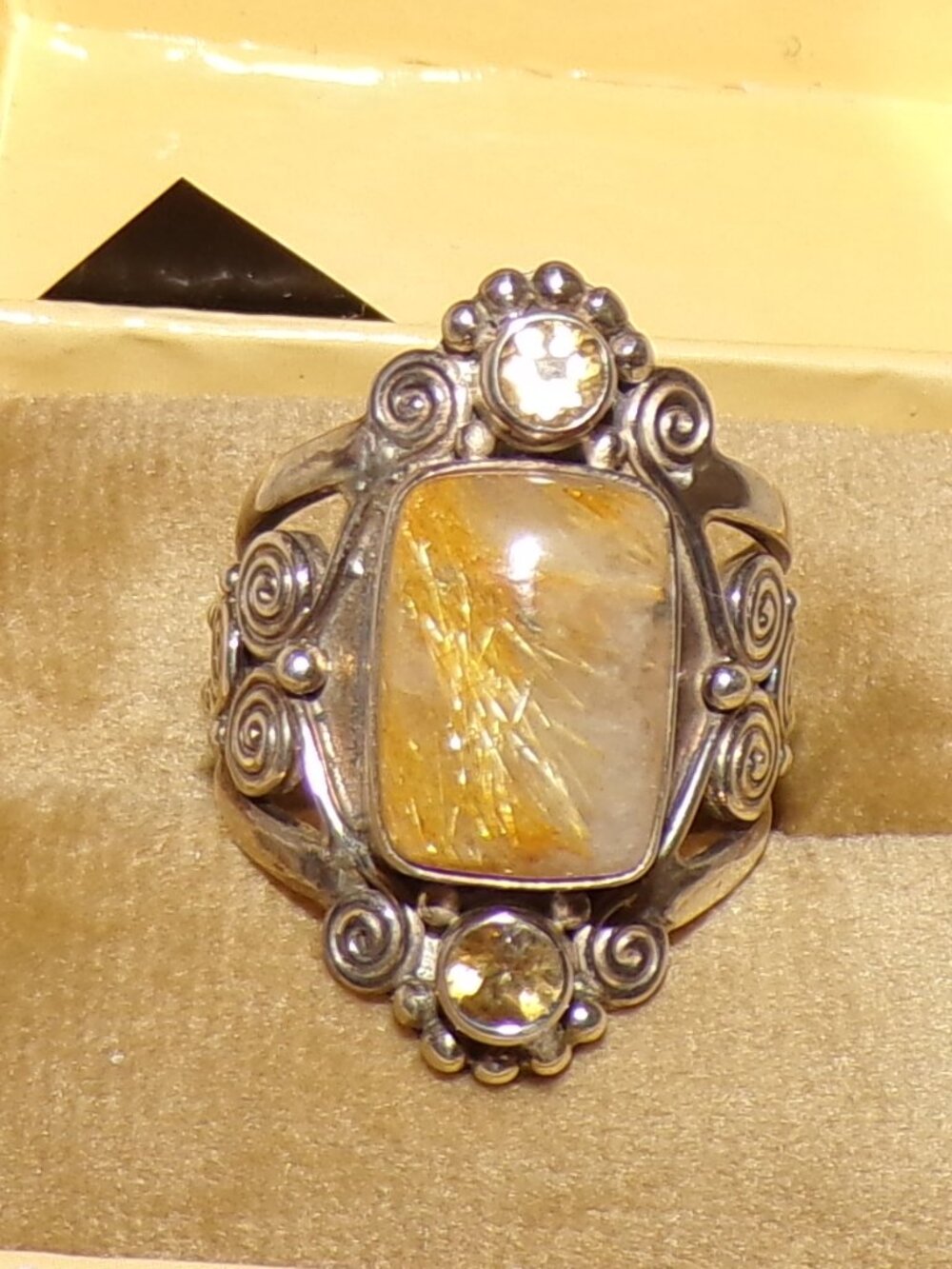 Sajen Rutilated Golden Quartz and Brazilian Citrine Ring Sterling Silver NEW